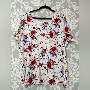 4/$25 • Karen Scott Floral Print Cotton Blend Scoopneck Top